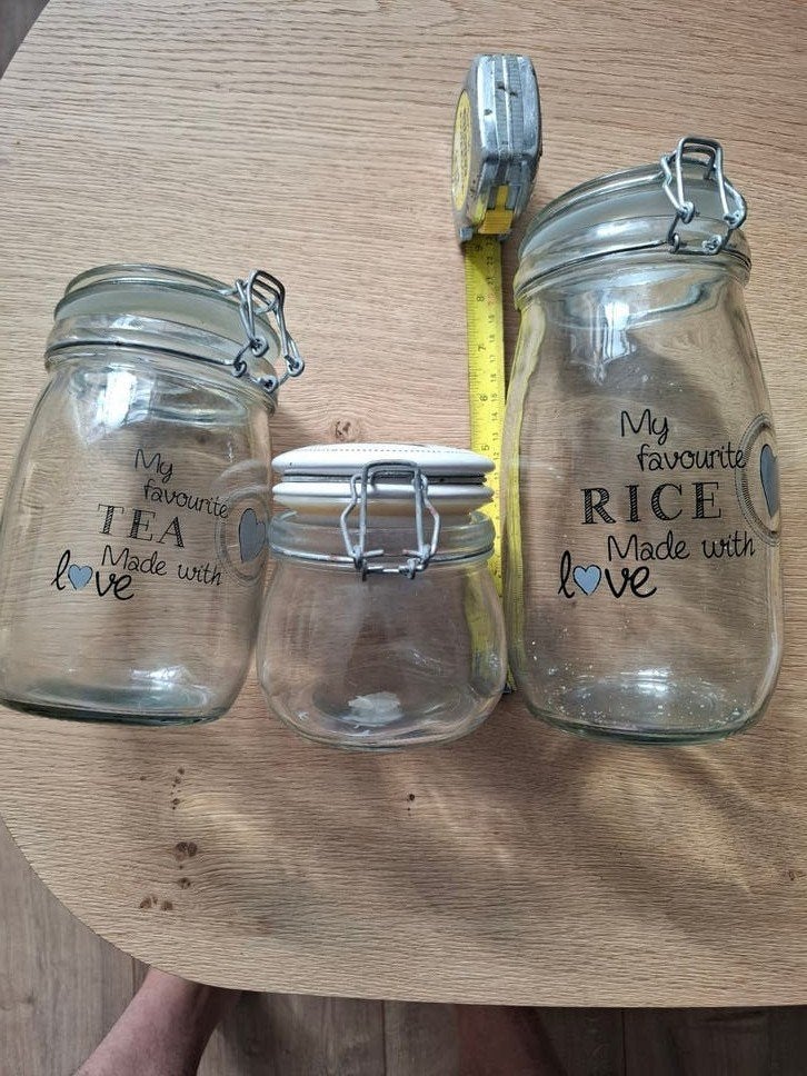 Leuke set van 3 glazen voorraadpotten, Ophalen, Gebruikt
