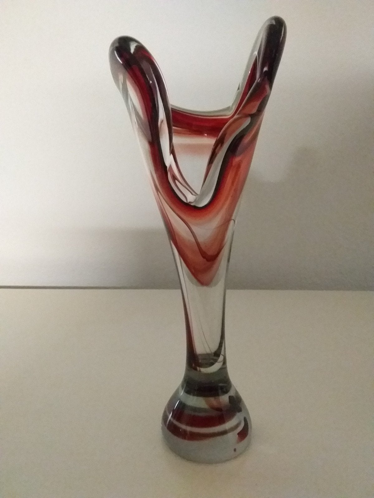 Murano glazen glas vaas bordeaux rood mondgeblazen splash, Ophalen of Verzenden