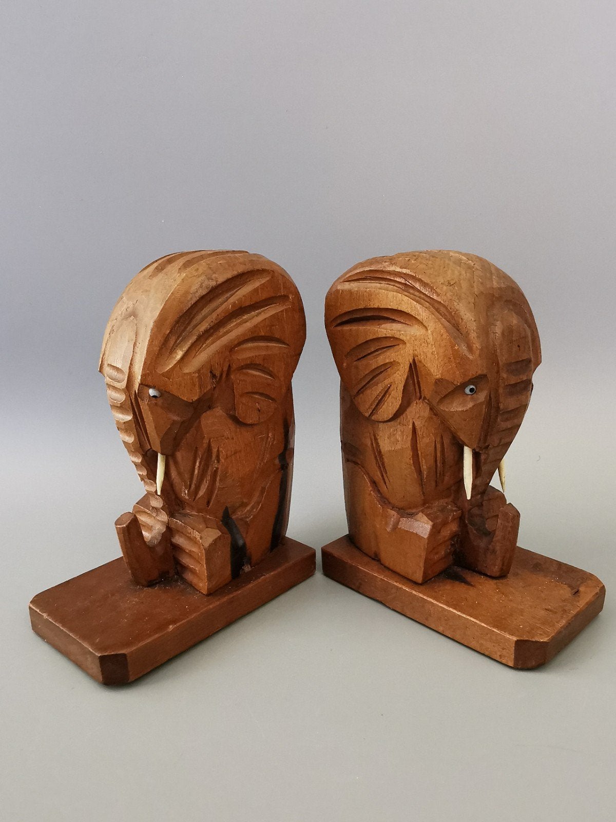 Retro vintage hout olifant boekensteunen mid century design, Verzenden