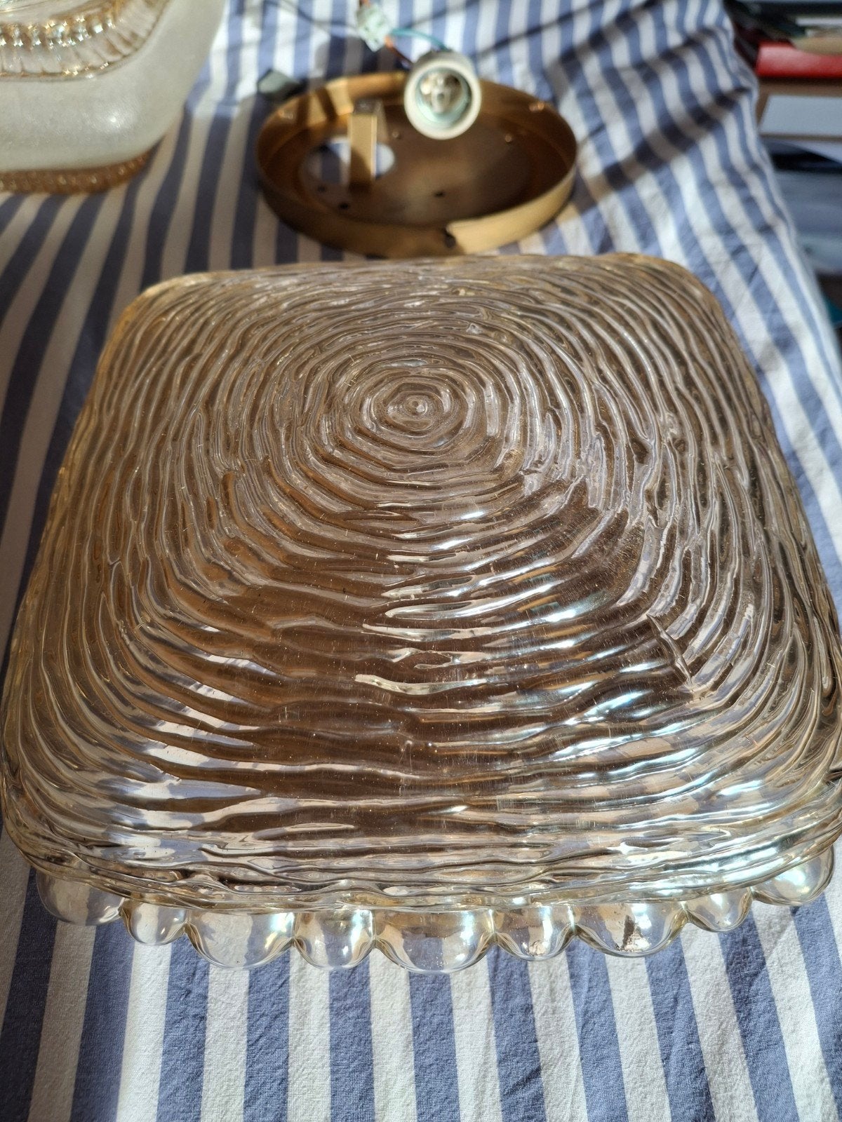 Vintage Glashutte plafonlamp, Huis en Inrichting, Ophalen, Vierkant, Zo goed als nieuw, Glas