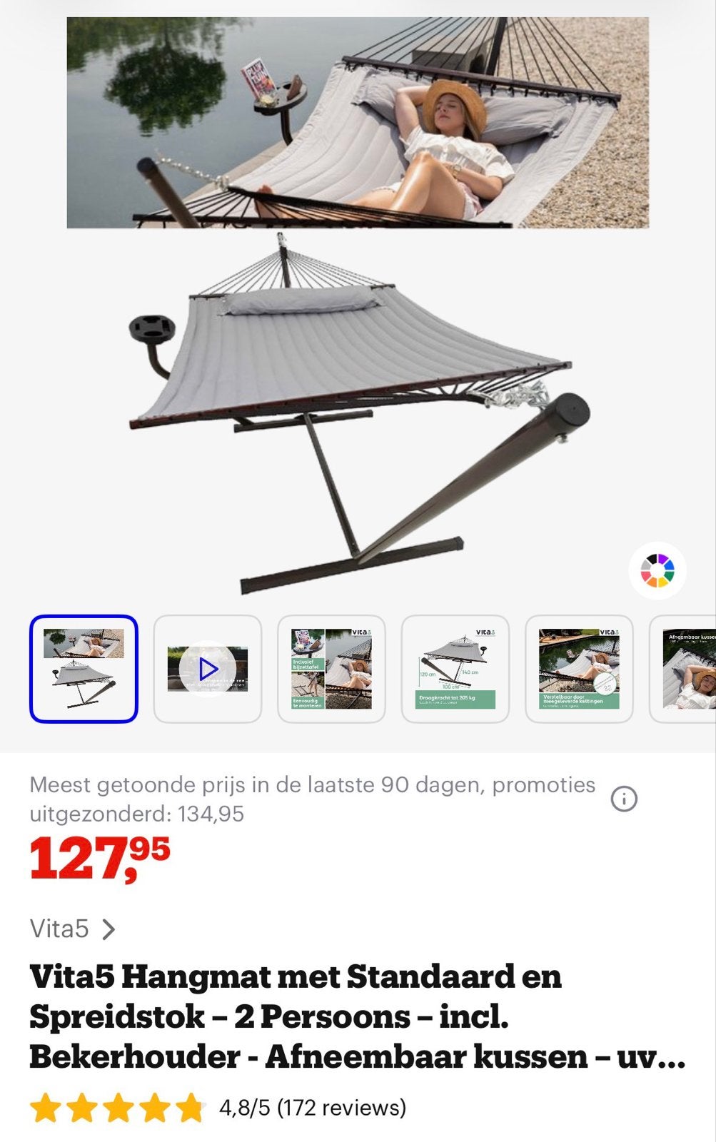 Zo goed als nieuwe Vita5 Hangmat met Standaard, Tuin en Terras, Ophalen, Meerpersoons, Zo goed als nieuw, Met standaard