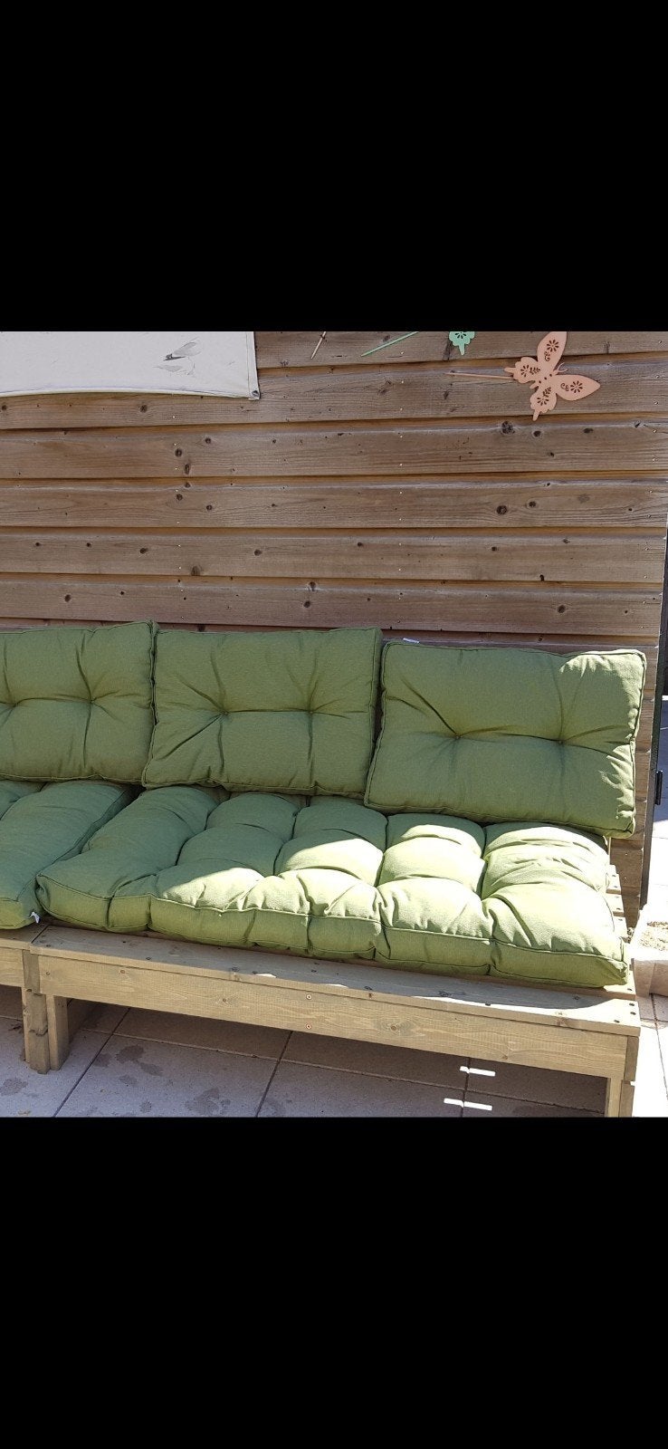 Palletbank Perugia naturel met donkergroen loungekussen, Ophalen of Verzenden