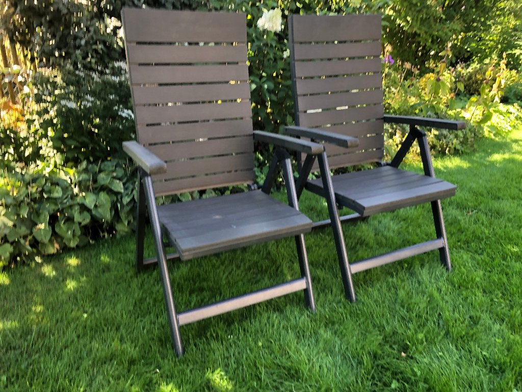 Twee Polywood tuinstoelen van B7, Ophalen, Gebruikt, Kunststof, Verstelbaar