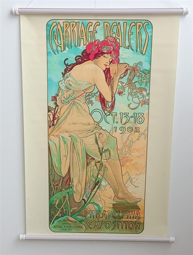 Poster met hanger ALPHONSE MUCHA Jugendstil Zomer, Ophalen of Verzenden