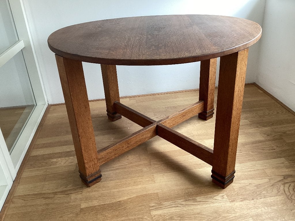 Ronde eikenhouten tafel, Pander, Ophalen
