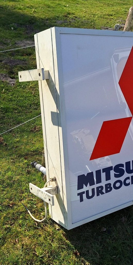 Hele grote dubbelzijdige lichtbak Mitsubishi Turbochargers, Ophalen, Gebruikt, ., Lichtbak of (neon) lamp