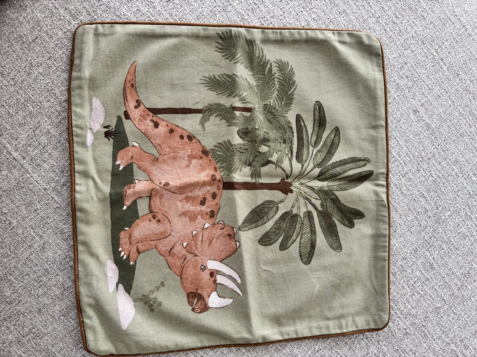 Dinosaurus kussenhoes - Groen met Triceratops, Met print, Ophalen of Verzenden, Zo goed als nieuw, Groen