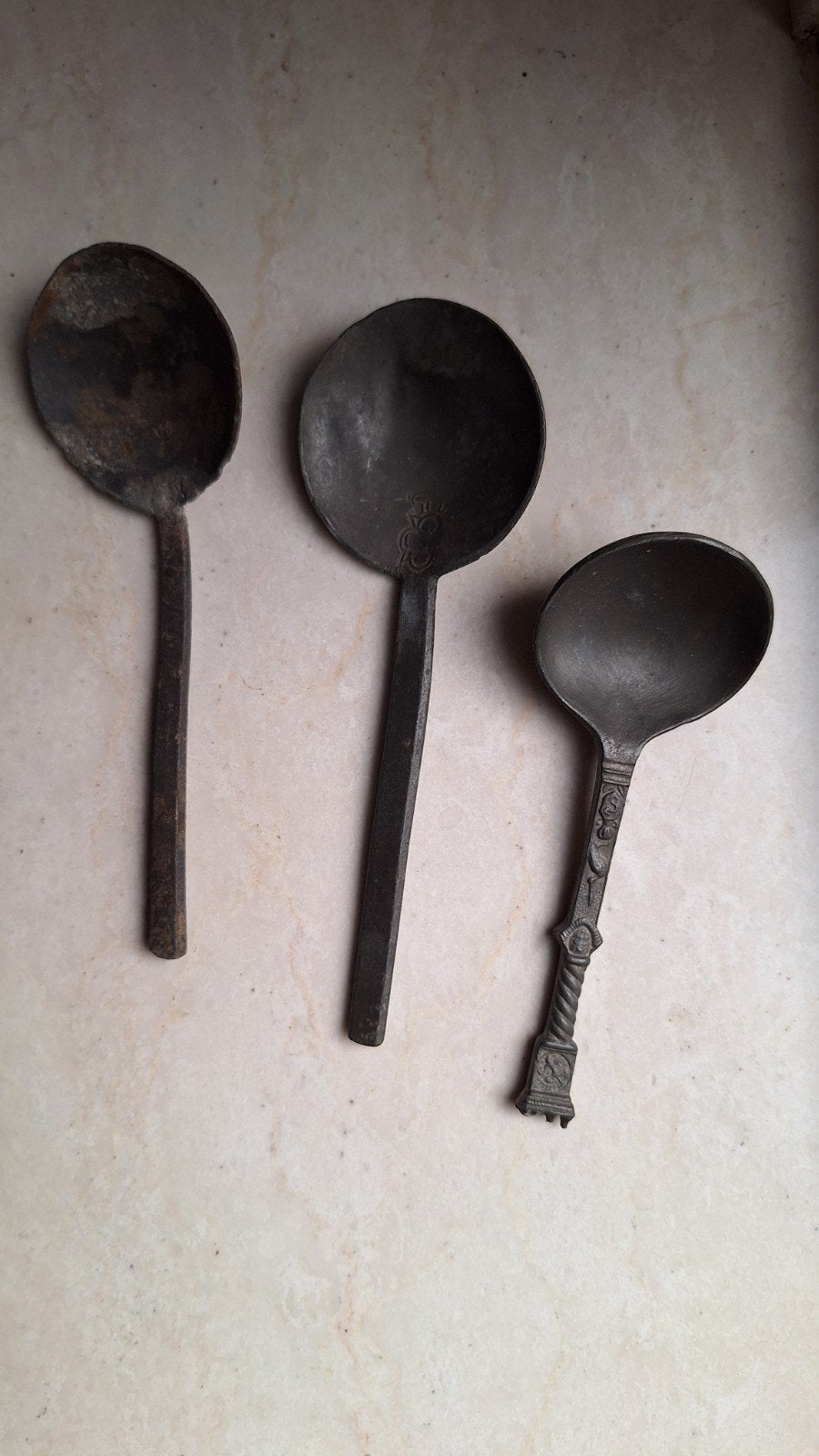 3 antieke tinnen lepels, Antiek en Kunst, Ophalen