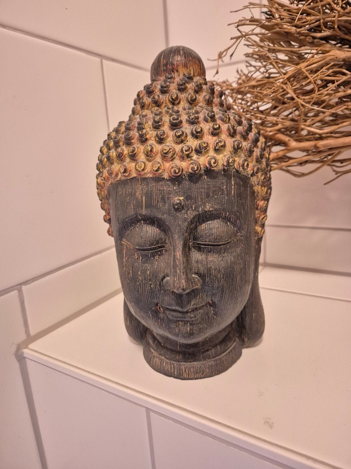 Houten Boeddha Beeld - 30 cm Hoog, Huis en Inrichting, Woonaccessoires | Boeddhabeelden, Gebruikt, Ophalen of Verzenden, Handgemaakt