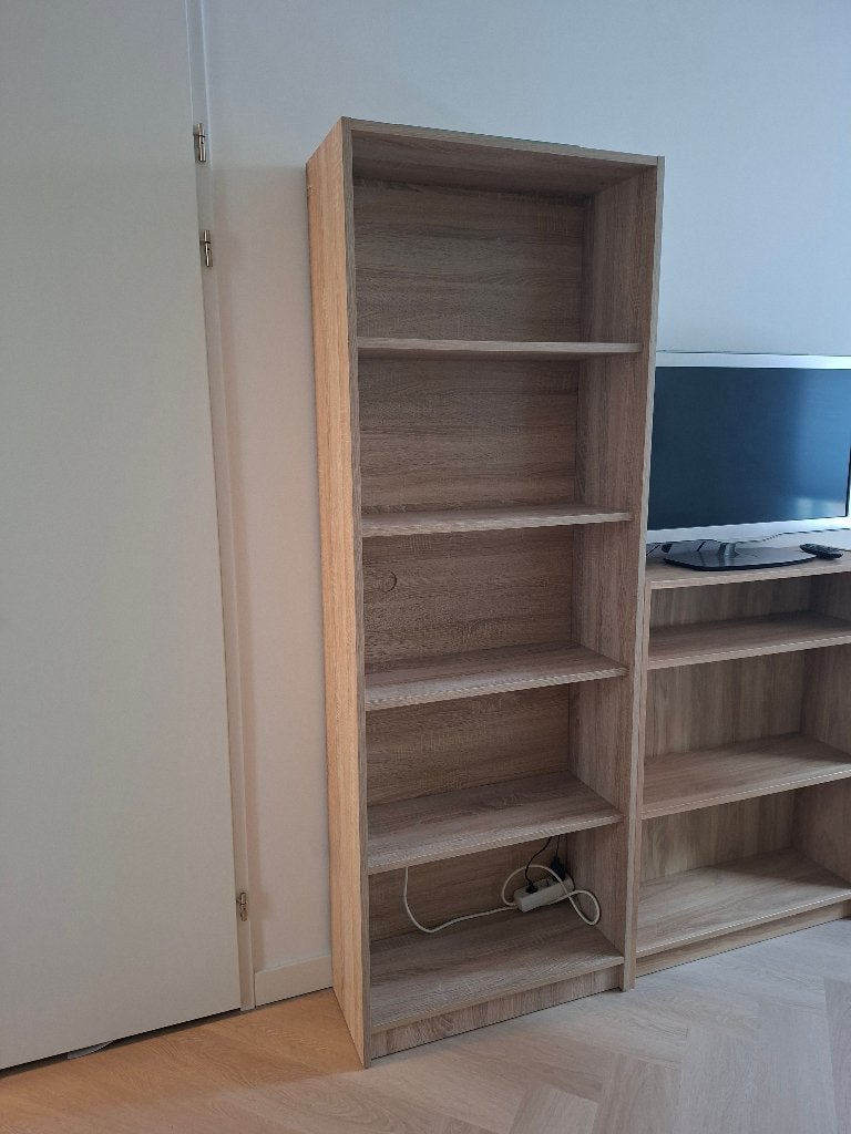 Boekenkast HORSENS 5 schappen licht eiken kleur, Ophalen, Met plank(en), Eikenhout, 50 tot 100 cm
