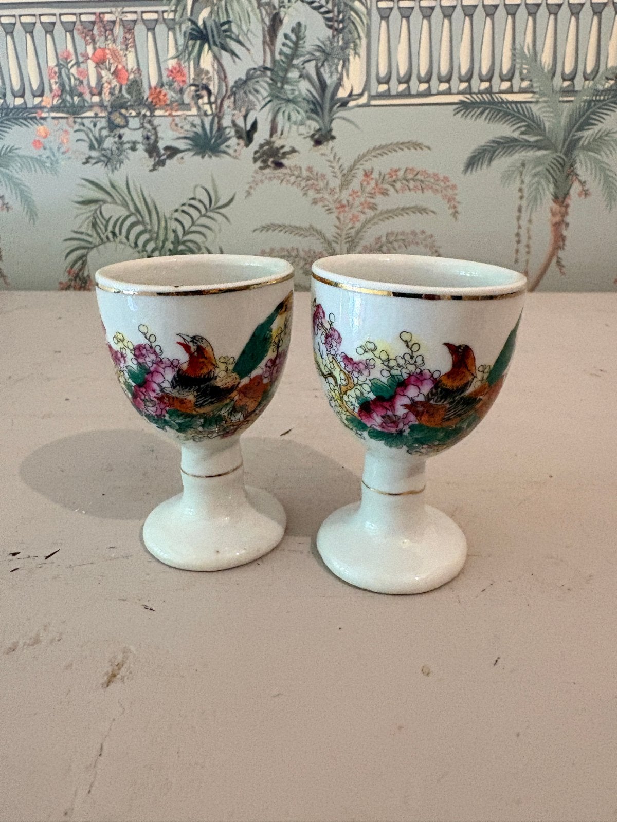 Set van 2 Vintage Porseleinen Sake-kopjes / Eierdopjes, Ophalen of Verzenden