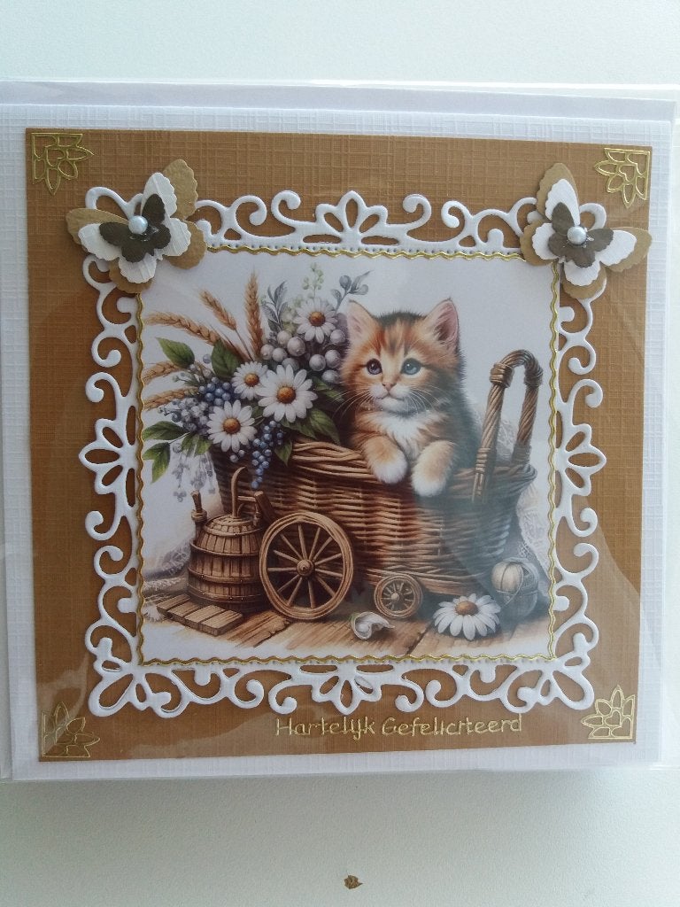 Hartelijk gefeliciteerd kaartje met poesje no. 2791, Ophalen of Verzenden, Nieuw, Dieren
