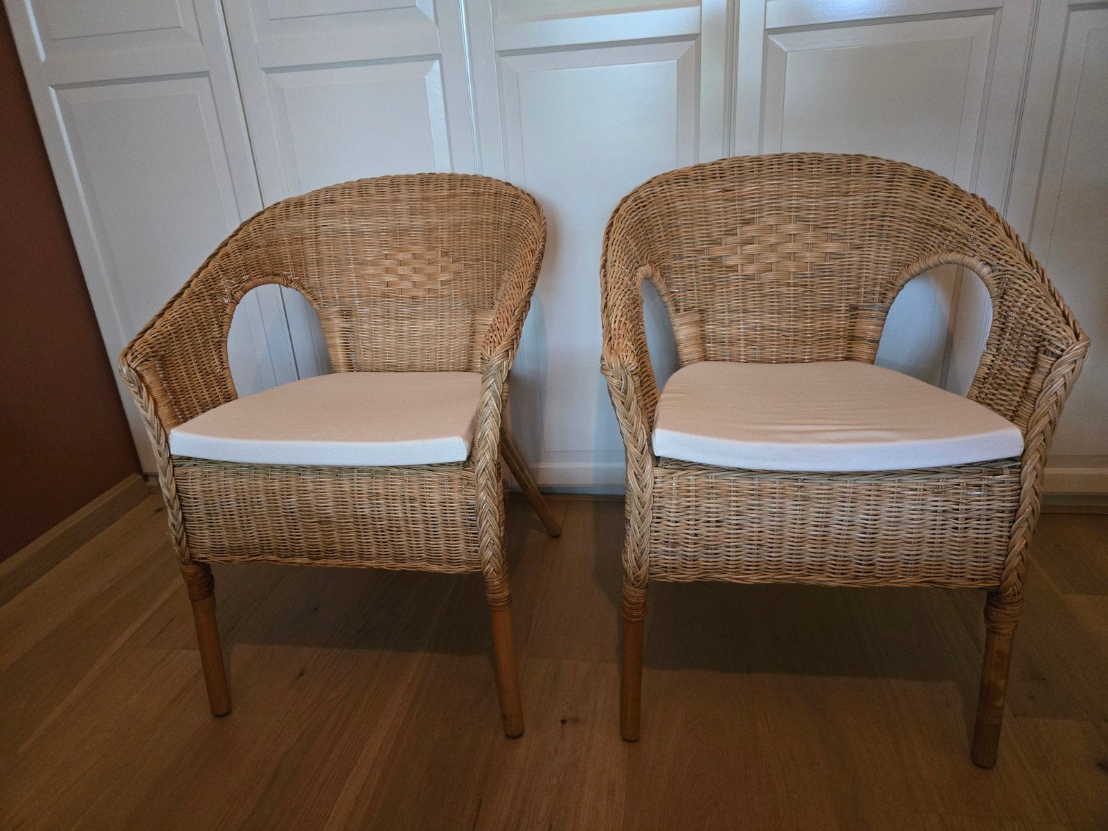 2x Ikea Agen fauteuil met kussen, rotan/Norna naturel, Huis en Inrichting, Ophalen, Twee, Bruin, Riet of Rotan