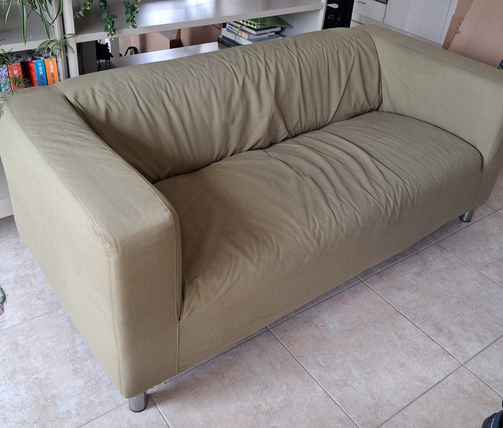 IKEA Klippan tweezitsbank met groene hoes, Ophalen, Gebruikt, 150 tot 200 cm, Tweepersoons