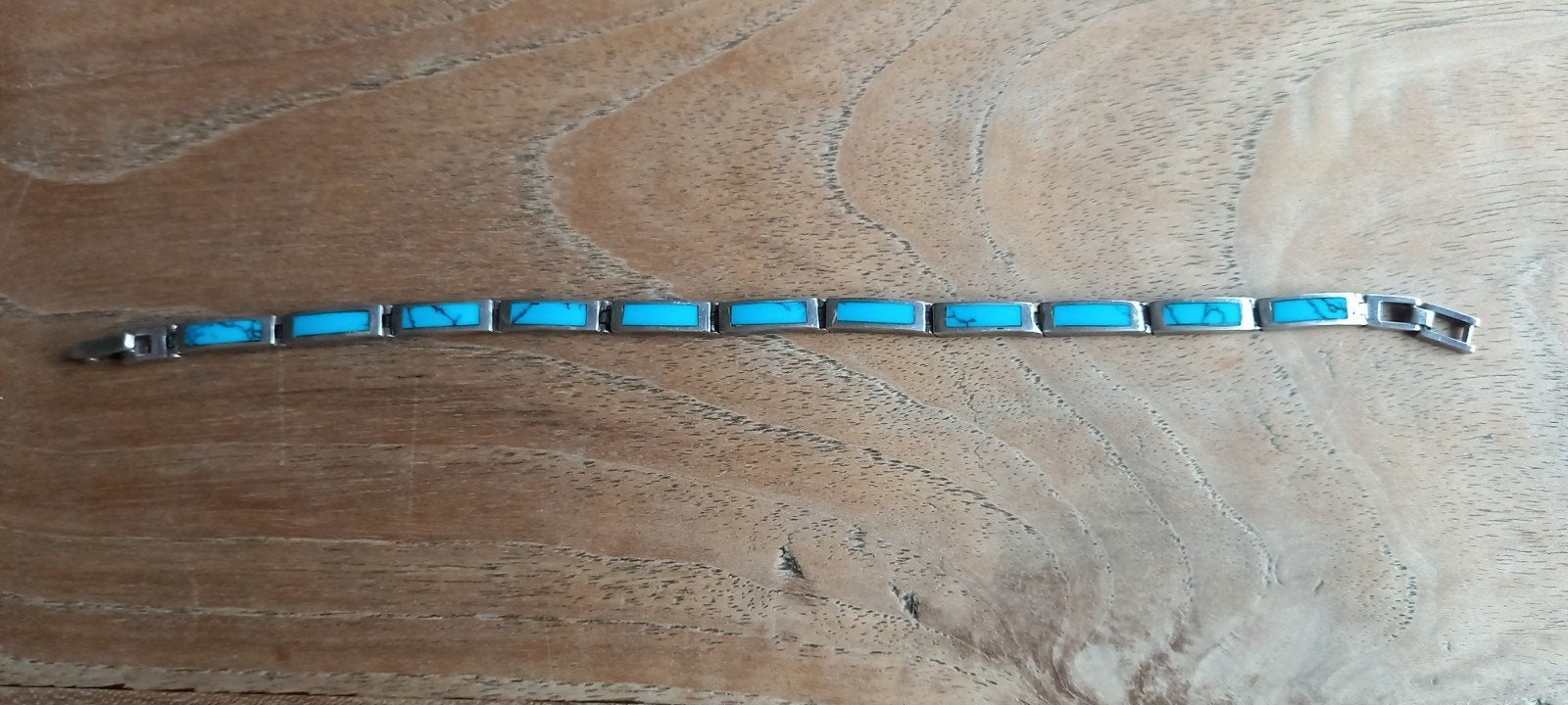 Zilveren armband met turkoois inleg, 925 gemerkt, Ophalen, Gebruikt, Met edelsteen, Zilver