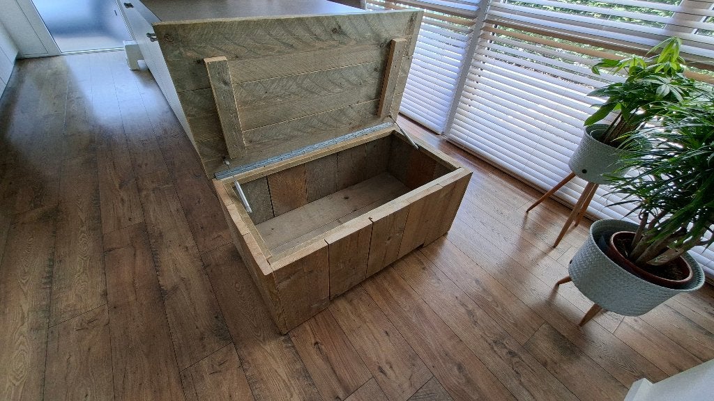 Steigerhouten Speelgoedkist, opbergkist, tuinkist, Ophalen, 100 tot 150 cm, Zo goed als nieuw, Minder dan 50 cm
