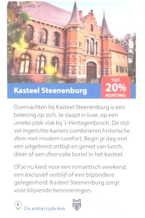 Kasteel Steenenburg tot 20% korting, Tickets en Kaartjes, Hotelbonnen, Twee personen, 3 overnachtingen of meer