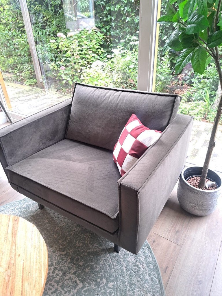 WOOOD Rodeo Fauteuil - loveseat groen stof, Huis en Inrichting, Fauteuils, Ophalen, 75 tot 100 cm, Zo goed als nieuw, 75 tot 100 cm