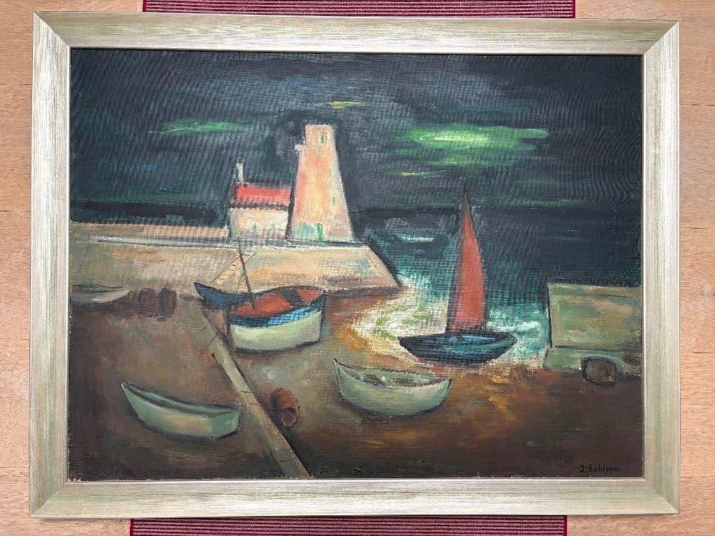 Jan Schipper 1899-1972 Maastricht, Antiek en Kunst, Maritiem / water, Doek, Expressionistisch, Ophalen of Verzenden