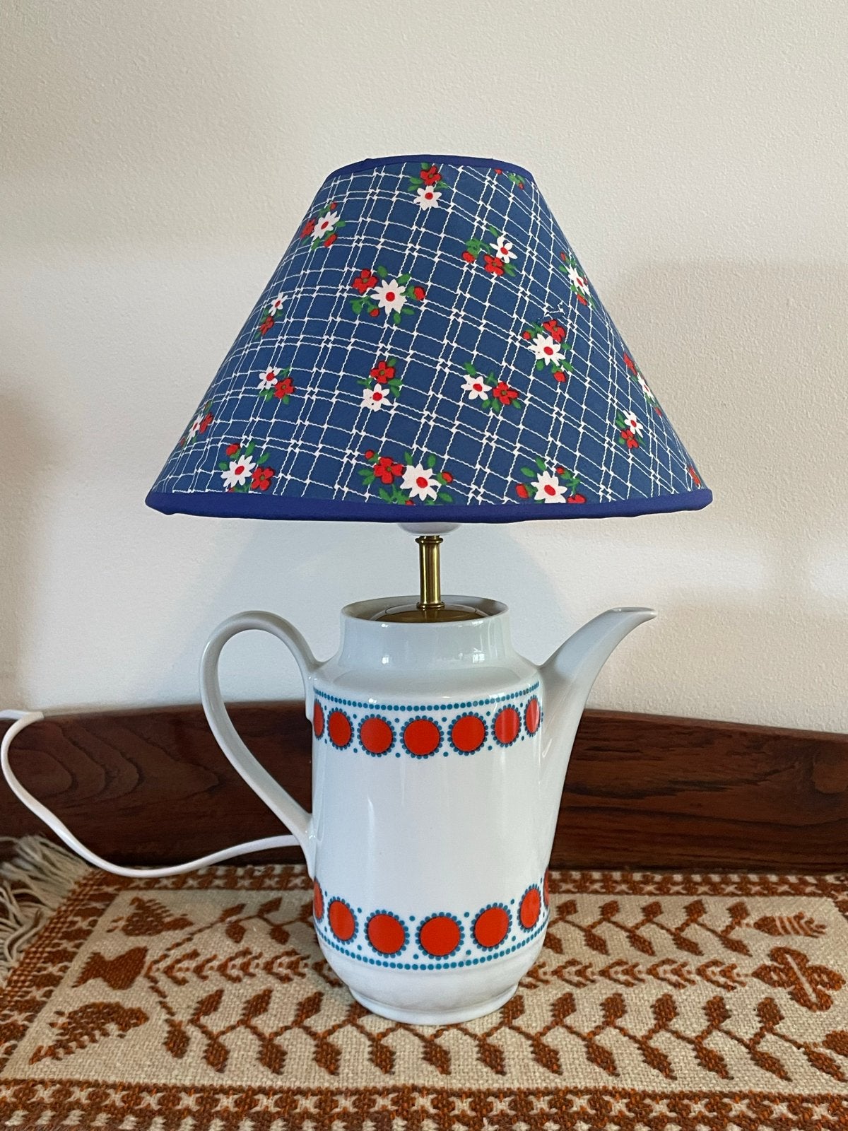 Vintage theelamp met bloemenprint kap, Ophalen, Gebruikt, Meerkleurig, Textiel