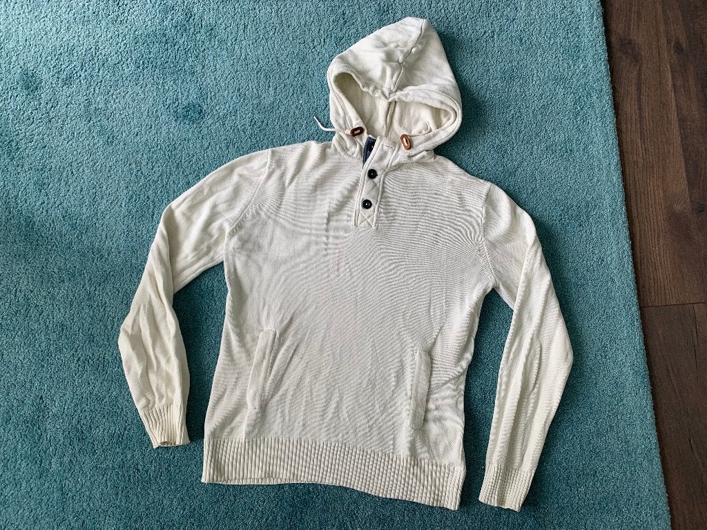 Stoere witte gebreide capuchontrui trui hoodie maat L H&M, Maat 52/54 (L), Wit, Nieuw, Ophalen of Verzenden