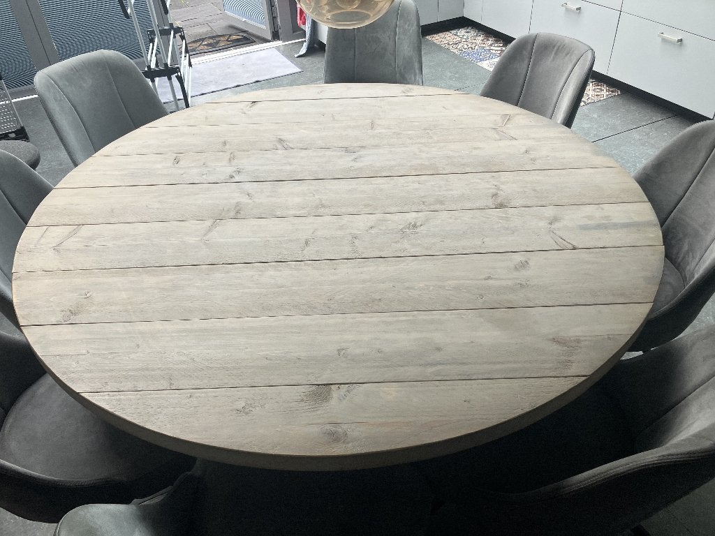 Ronde eettafel van steigerhout –160 cm– robuust en landelijk, Ophalen, Gebruikt