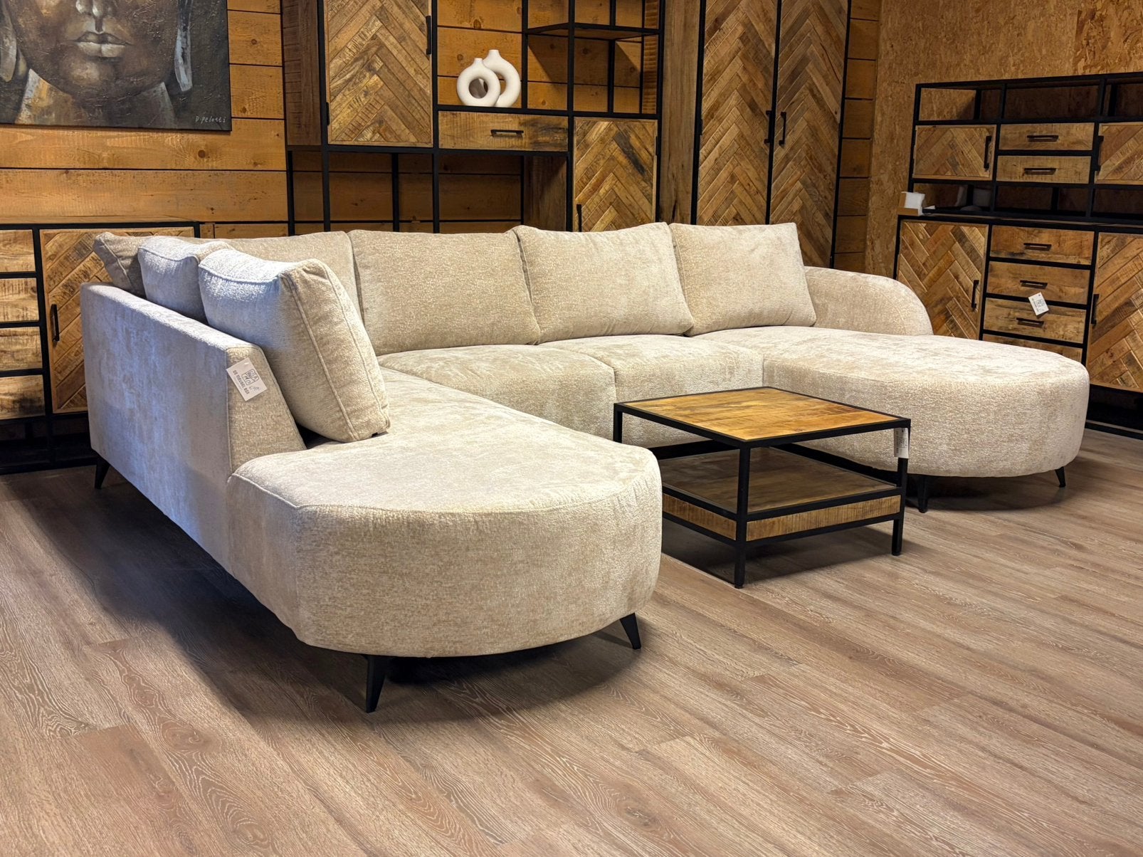 Nieuw bankstel Offwhite boucle halfrond hoek & eiland, Ophalen, Hoekbank, Nieuw, Stof