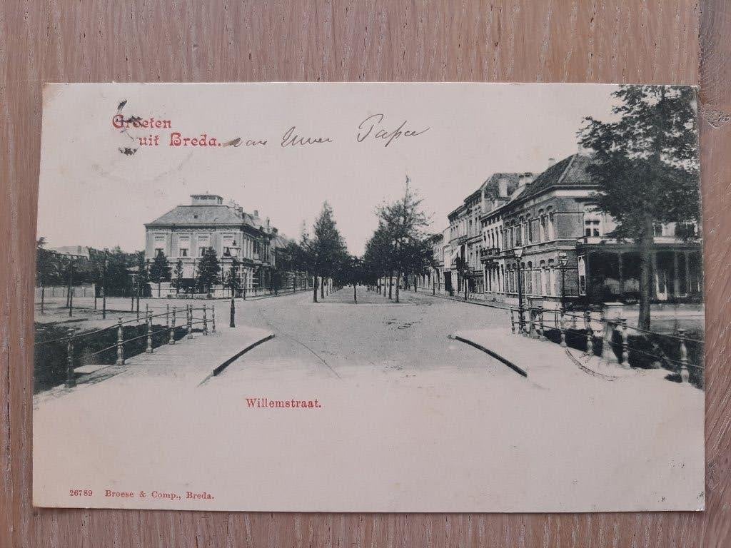 oude kaart groeten uit Breda, Willemstraat, brug, 1900, Ophalen of Verzenden, Voor 1920, Gelopen, Noord-Brabant