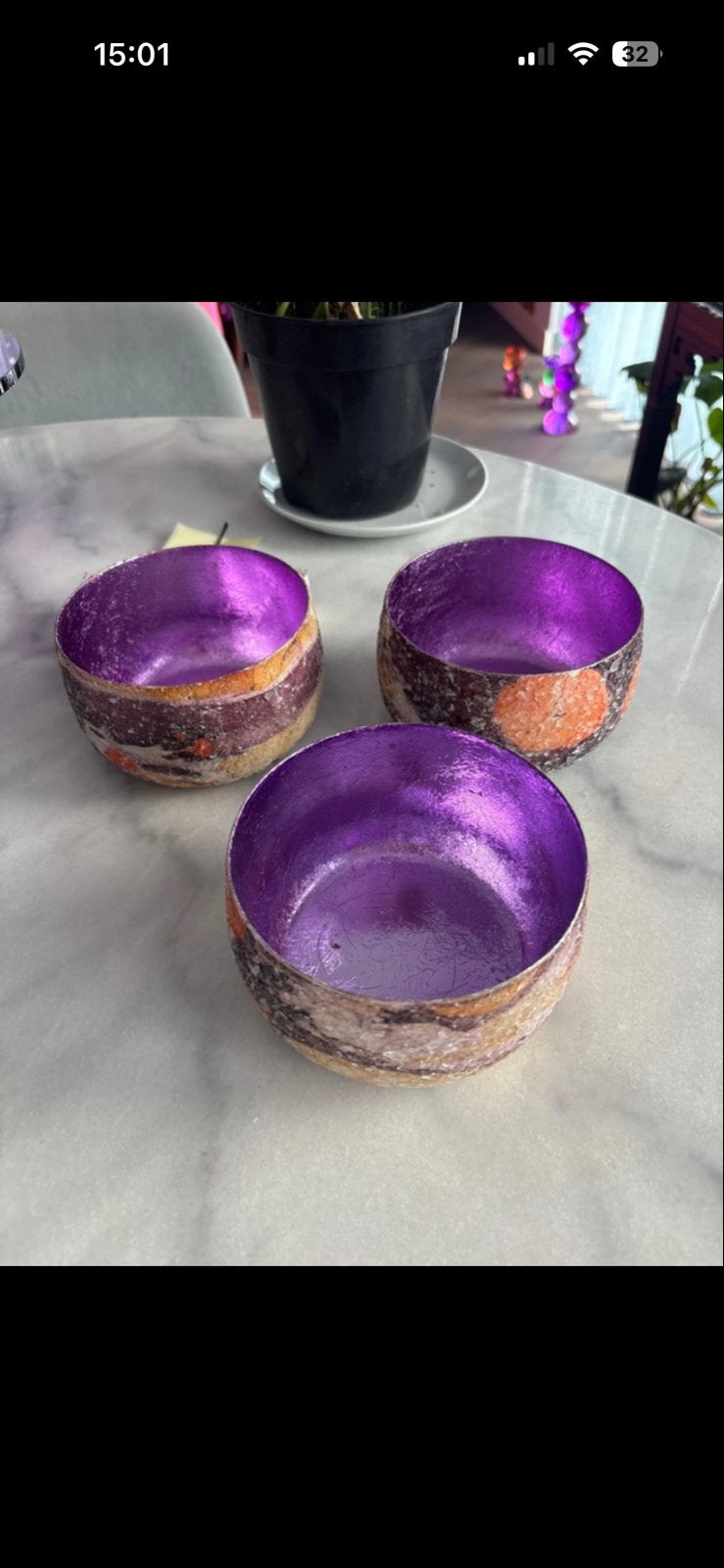 Set van 3 Colmore Votive Mozaïek Lila IJzeren Waxinelichthou, Huis en Inrichting, Ophalen of Verzenden, Zo goed als nieuw, Paars