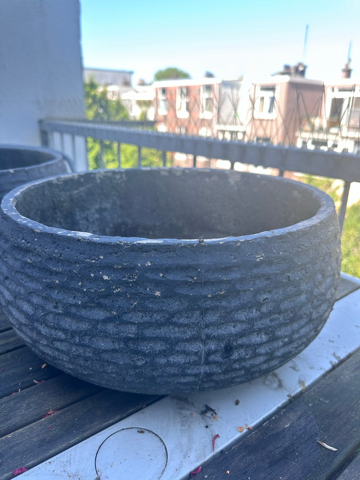 Set van 2 buiten potten met patroon - 17x36 cm, Ophalen, Gebruikt, Minder dan 30 cm, Balkon