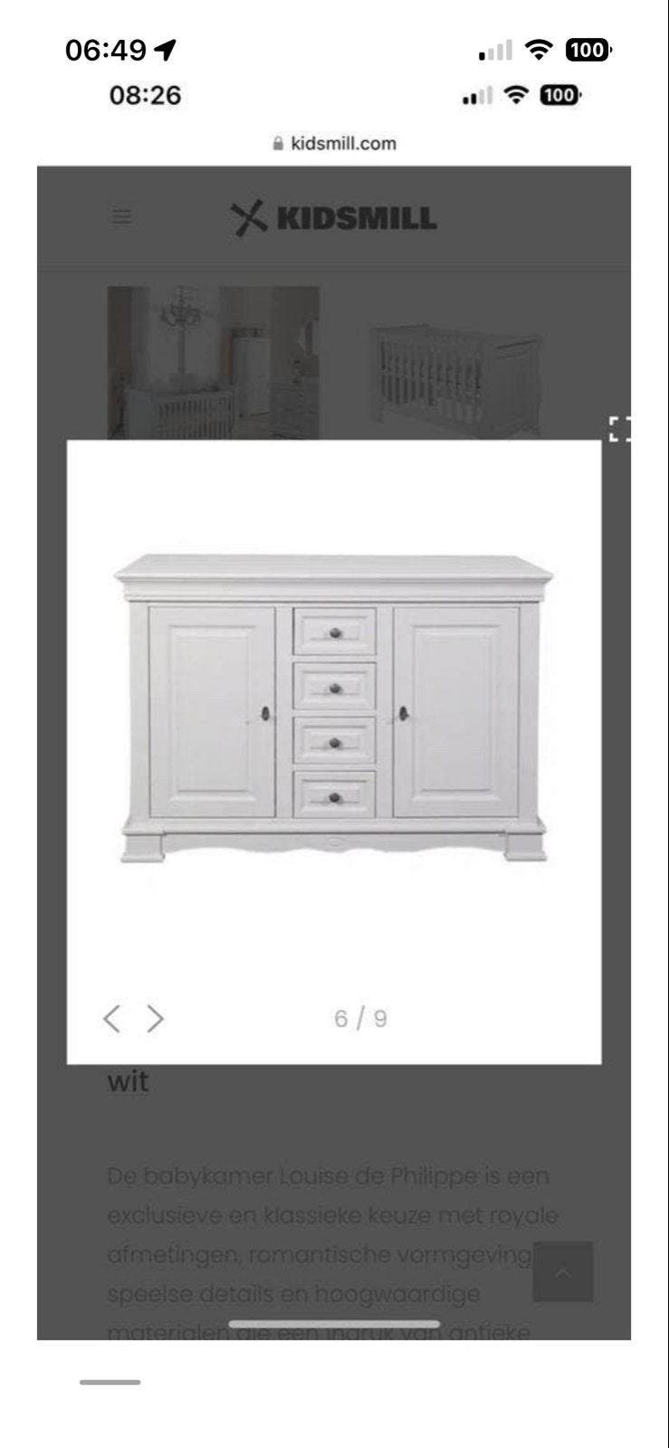 Babykamer Kidsmill klerenkast + Commode + Wandrek Wit, Kinderen en Baby's, Ophalen, 50 tot 70 cm, 100 cm of meer, Zo goed als nieuw