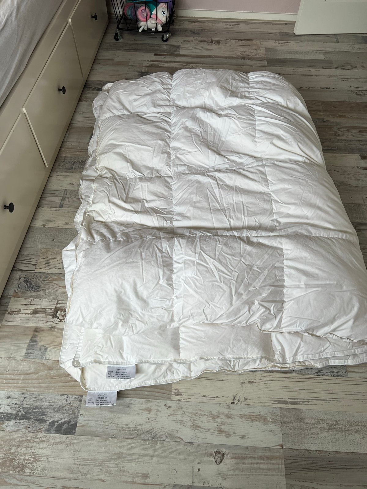 Donzen dekbed 140x200 cm - Zomer en winterdeel, Gebruikt, Eenpersoons, Wit, Dons en Veren