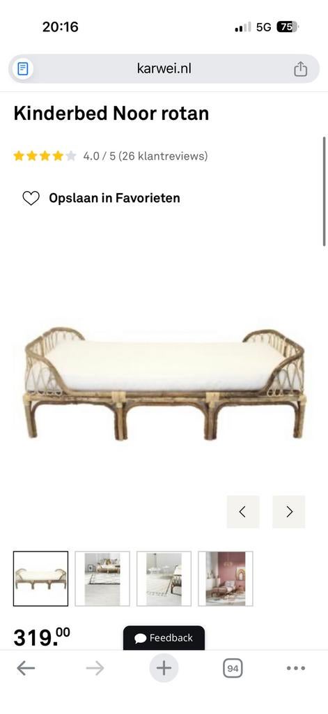 karwei Noor Rotan peuterbed, Kinderen en Baby's, Kinderkamer | Bedden, Ophalen, Gebruikt, 70 tot 85 cm, 140 tot 160 cm
