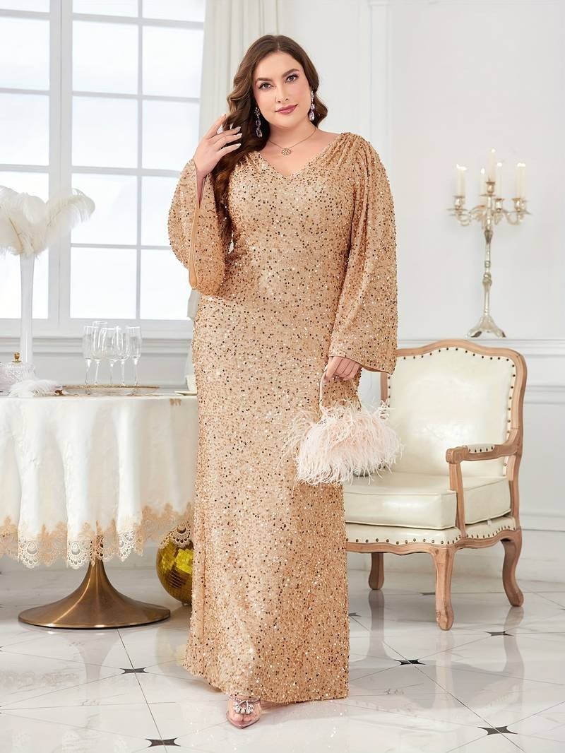 Gouden Galajurk met Pailletten - Maat 5XL, Kleding | Dames, Gelegenheidskleding, Galajurk, Maat 46/48 (XL) of groter, Ophalen of Verzenden