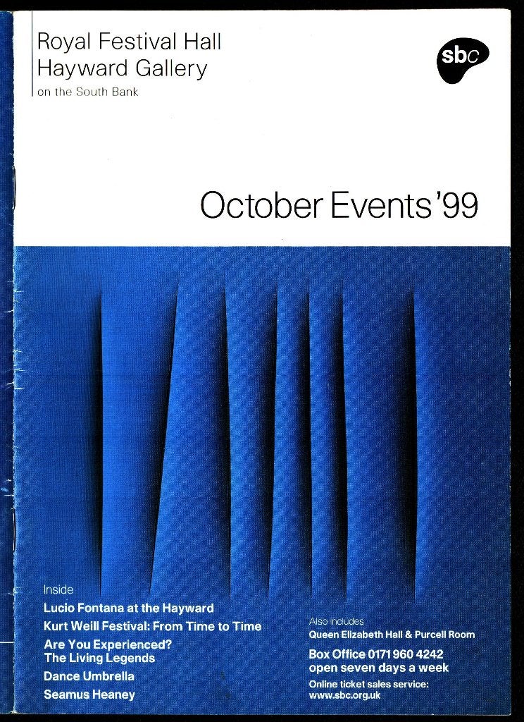 programmaboekje Royal Festival Hall/Hayward Gallery 1999, Ophalen of Verzenden, Gelezen