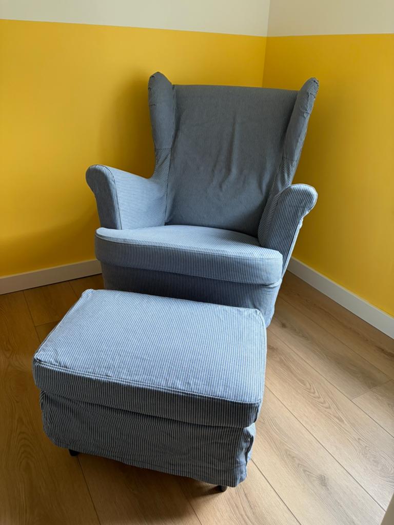 Strandmon (rocking) chair, footrest (schommelstoel fauteuil), Ophalen, Strandmon IKEA, 75 tot 100 cm, Zo goed als nieuw