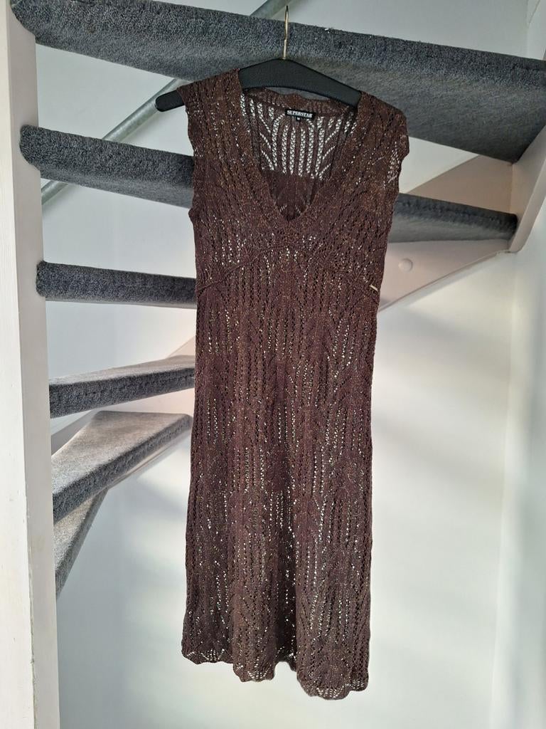 Superstar gehaakte jurk maat M bruin met glitter, Kleding | Dames, Jurken, Maat 38/40 (M), Bruin, Ophalen of Verzenden, Gedragen