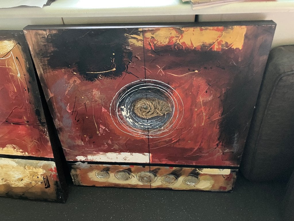Abstracte schilderijen set - Rood/bruin met textuur, Antiek en Kunst, Kunst | Schilderijen | Klassiek, Ophalen, Handgeschilderd