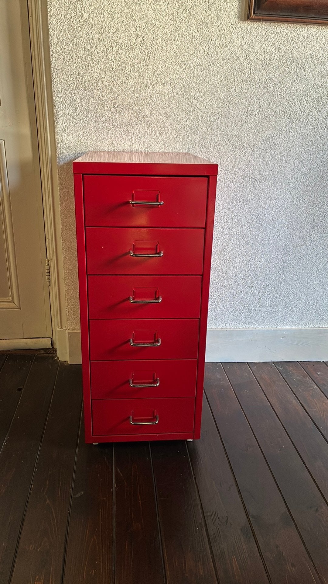 Rood metalen lade kastje zes lades 28 breed 41 diep 69 hoog, Huis en Inrichting, Minder dan 50 cm, 5 laden of meer, Ophalen of Verzenden