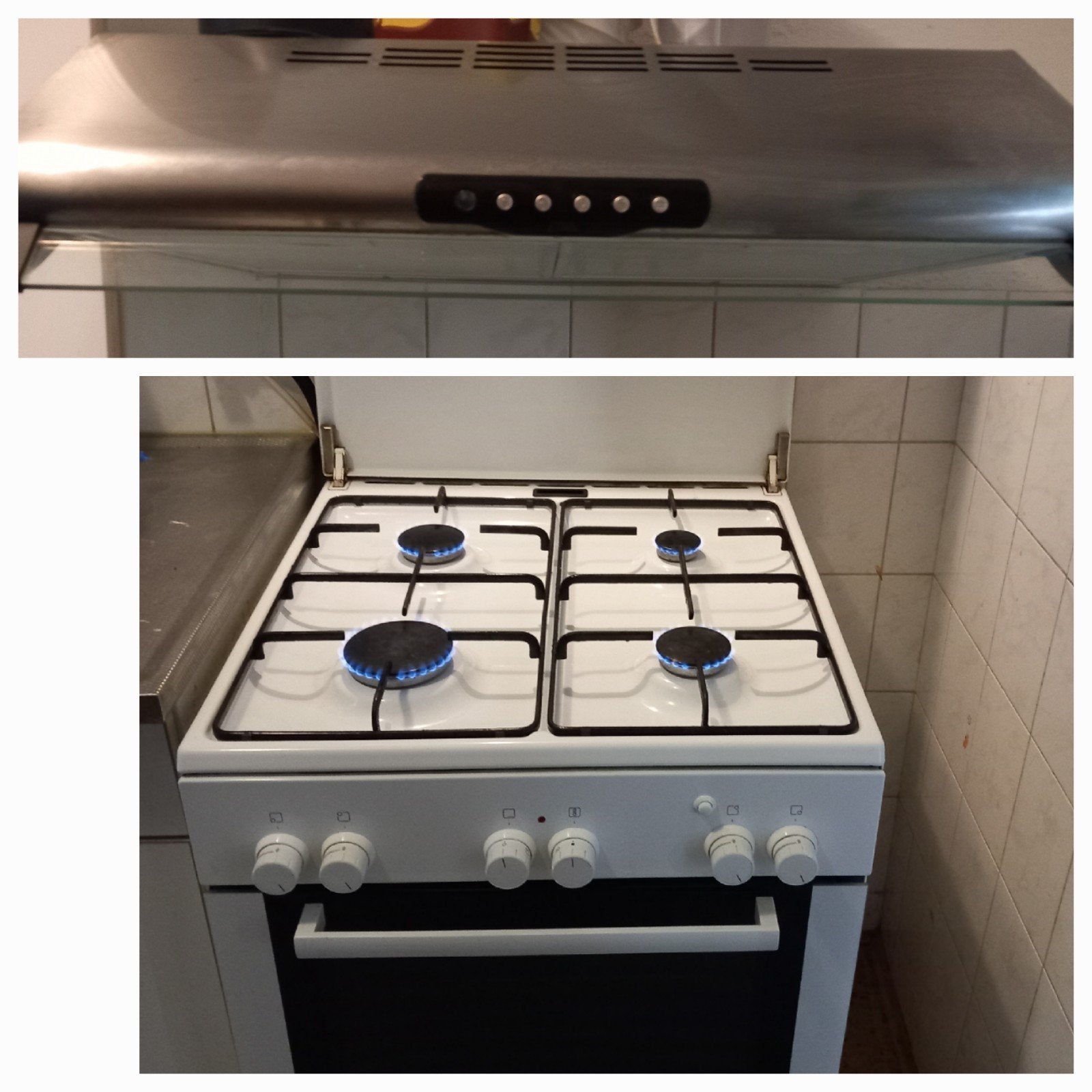 Bosch Gasfornuis met Oven en Afzuigkap, Ophalen, Gebruikt, 60 cm of meer, 4 kookzones