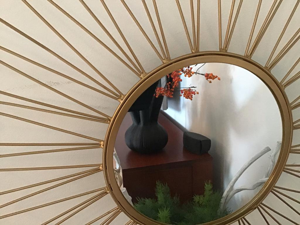 Gouden zonnespiegel, metaal, 80cm, Ophalen, Gebruikt, Rond, 75 tot 100 cm