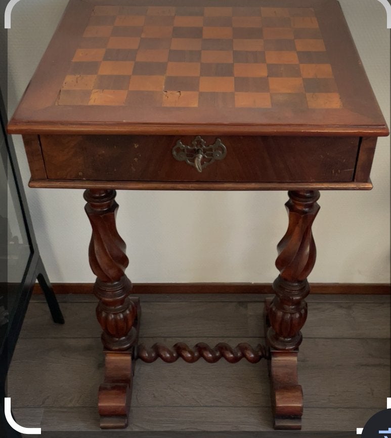 Ontspullen !!! Antieke schaaktafel met lade - Massief hout, Ophalen