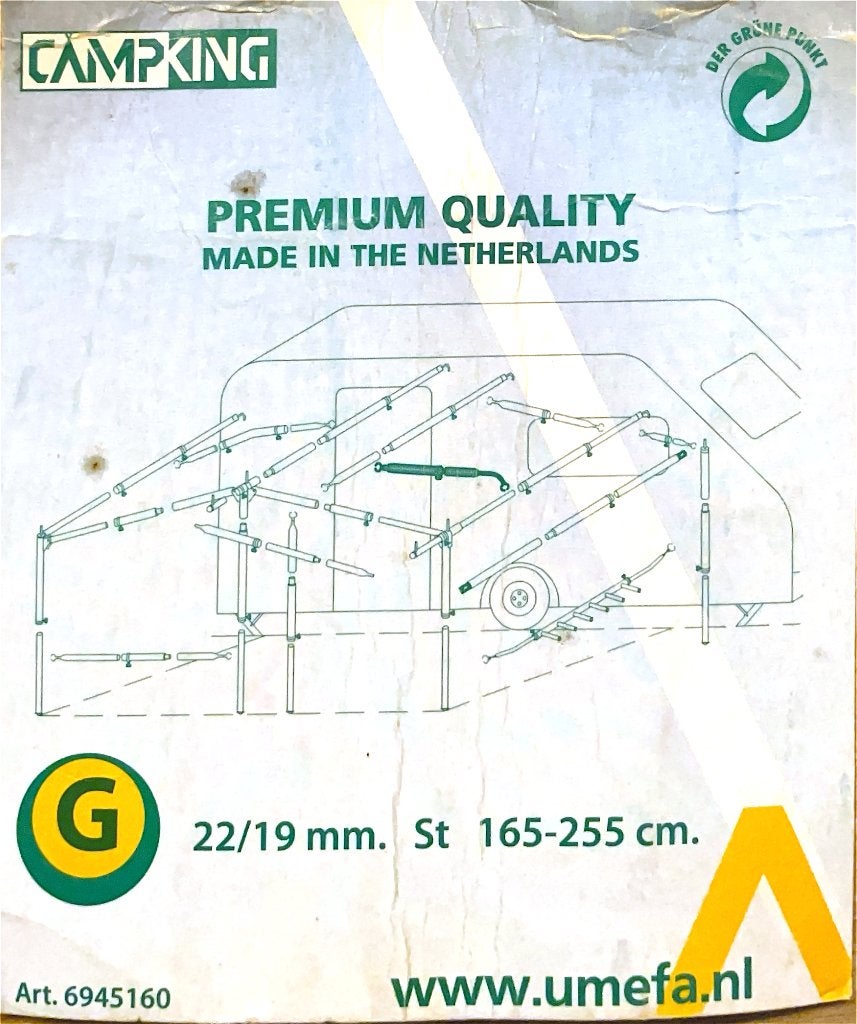 2 sets voortent spanstok 165-255 cm, Ophalen, Gebruikt