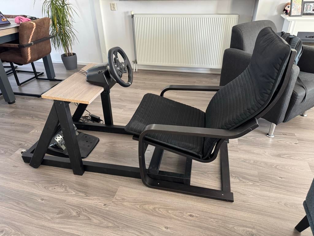 Houten race simulator met ligstoel, Ophalen, Gebruikt, Racen en Vliegen