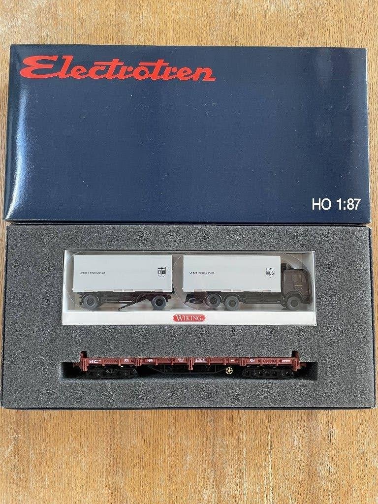 Electrotren H0 21007 Flachwagen der DB mit UPS MB-LKW, Overige merken, Gelijkstroom, Ophalen of Verzenden, Nieuw