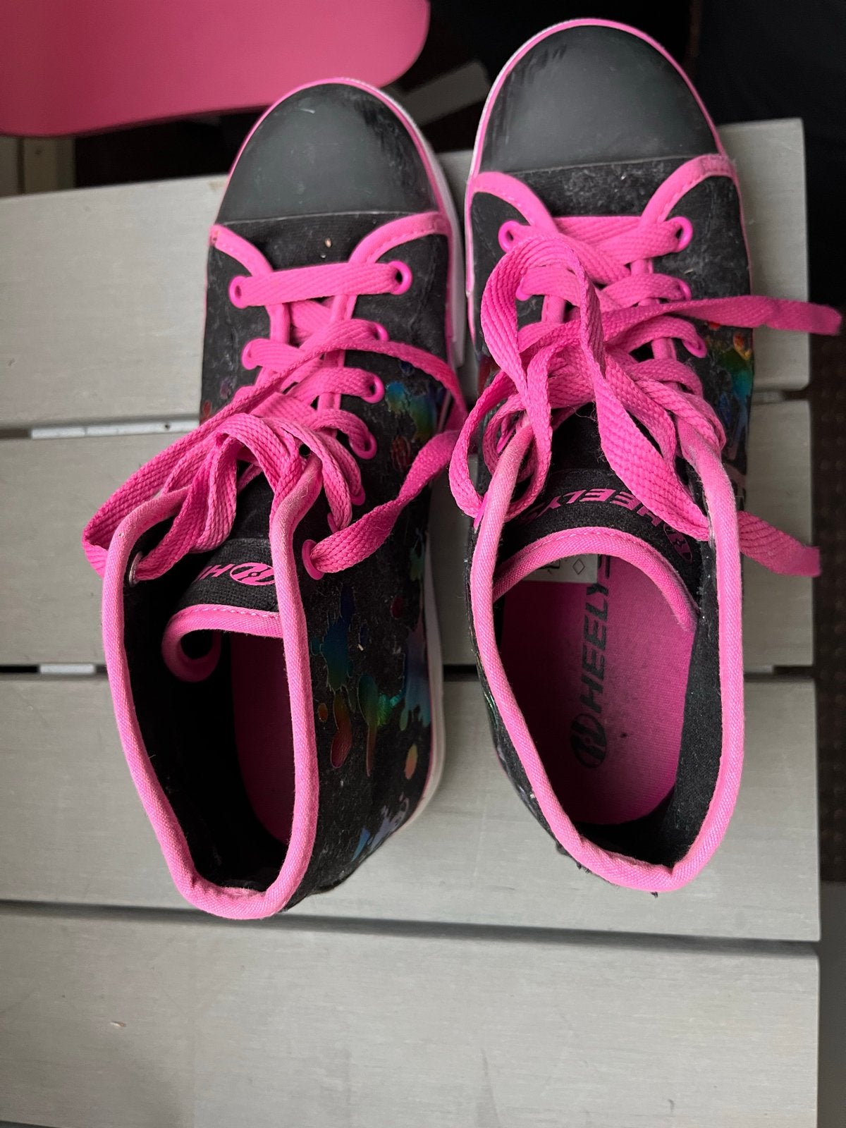 Heelys rolschoenen zwart/roze met regenboogprint, maat 39, Ophalen of Verzenden, Gebruikt, Overige typen