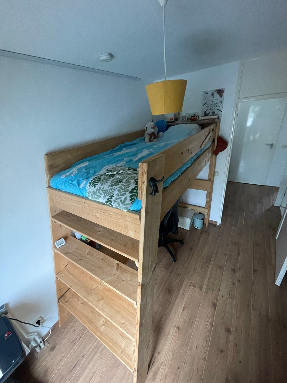 Steigerhouten Hoogslaper met Buro - 200x90cm, Ophalen, Gebruikt, Eenpersoons, 160 tot 180 cm