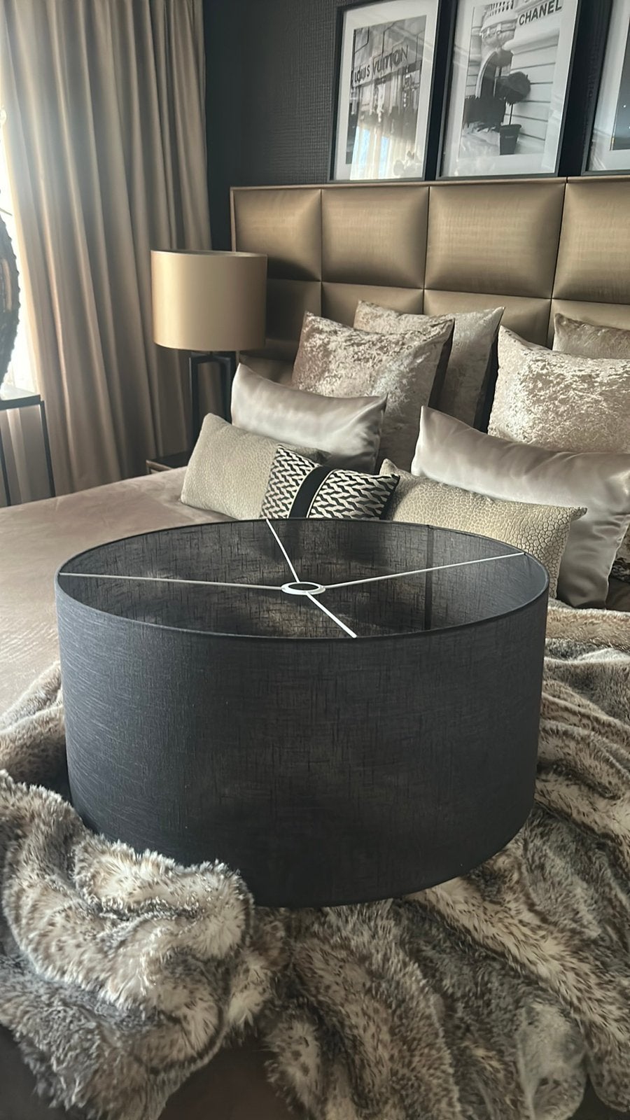 Mooie grote lampenkap Doorschijnend zwart structuur 61x28 cm, Huis en Inrichting, Ophalen, Zo goed als nieuw, Zwart, Hanglamp