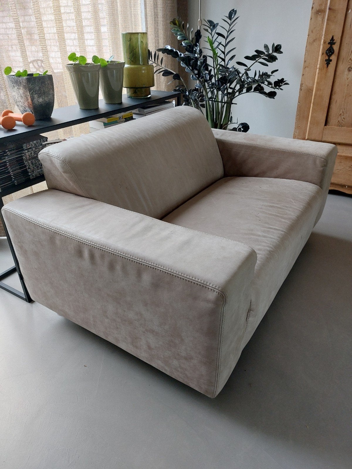 Tweezits bankje van leer van Goossens, Ophalen, Gebruikt, 150 tot 200 cm, Tweepersoons