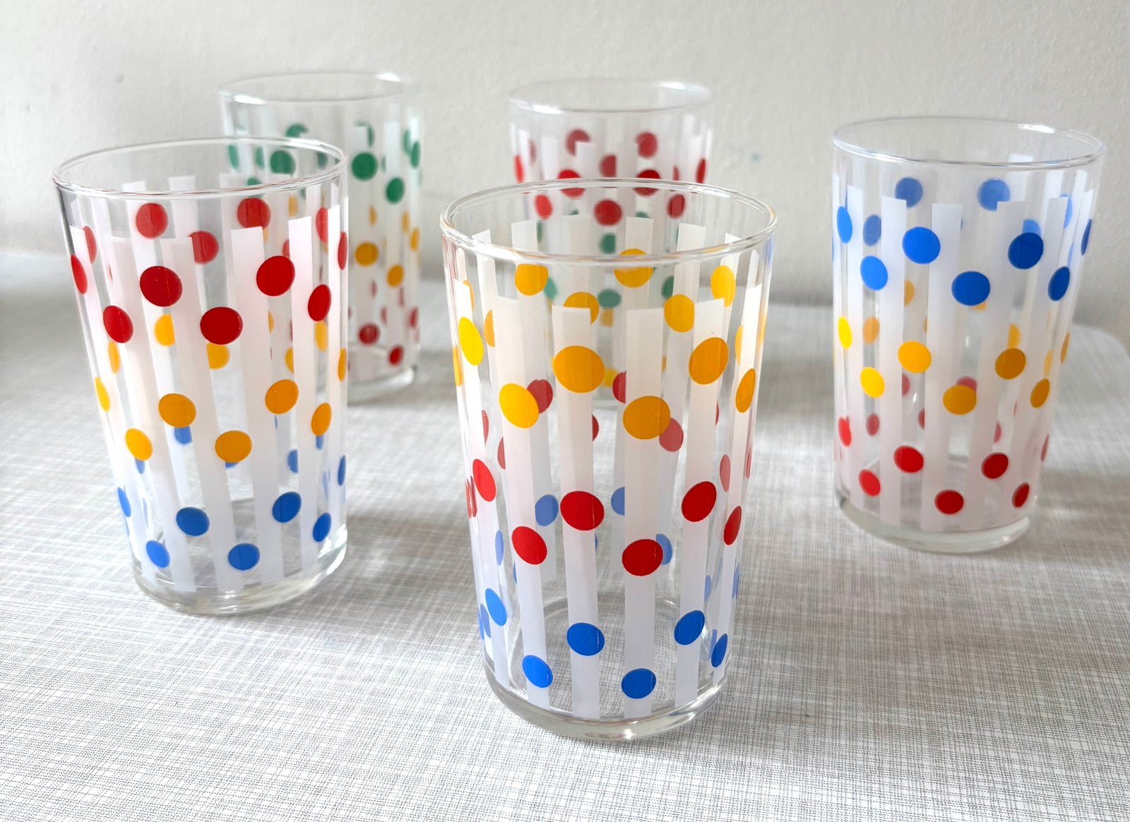 Vintage / Retro drinkglazen sapglazen met stip 5 stuks, Ophalen of Verzenden
